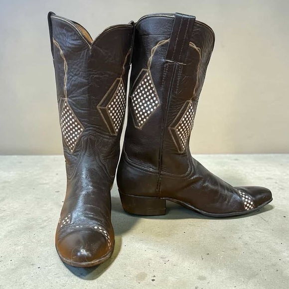 1960s Laramie Diamond Inlay — Women’s 6.5 B Vintage Cowboy Cowgirl Boots - Picture 2 of 7